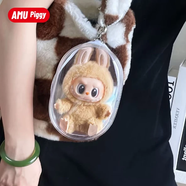 Şeffaf Bebek Çantası - 10cm Kapsül Bebek Çantası - Gizemli Siyah - Kürk Topu/ Kalın Anahtarlık Dahil - 3