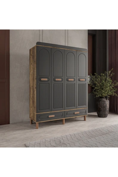 AKA HOME Cemre 4 Kapaklı MDF Çekmeceli Gardırop