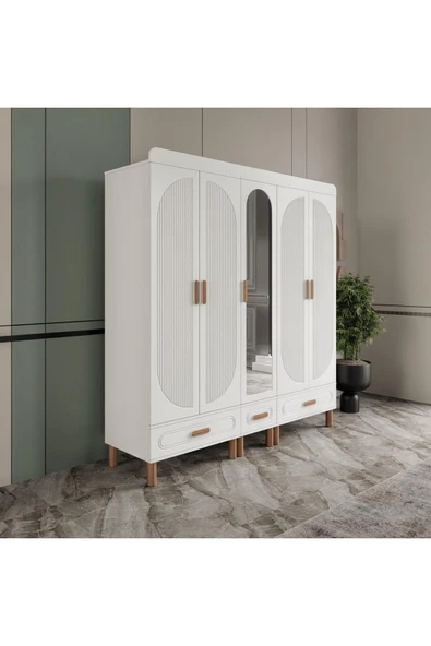 AKA HOME Arel 5 Kapaklı MDF Çekmeceli Gardırop