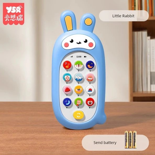 Çocuklar için Erken Eğitim Simülasyon Mobil Telefon Oyuncağı - Küçük Mavi Tavşan - Normal Pil