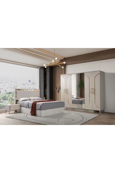 AKA HOME Petek Yatak Odası %100 MDF (Yatak Baza & Başlık Dahil Tam Set)