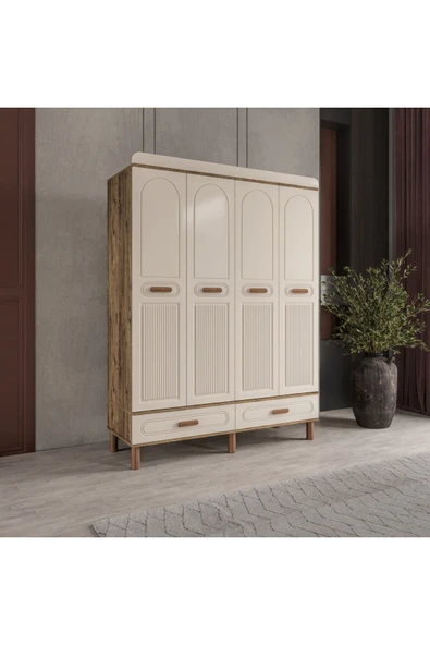 AKA HOME Cemre 4 Kapaklı MDF Çekmeceli Gardırop