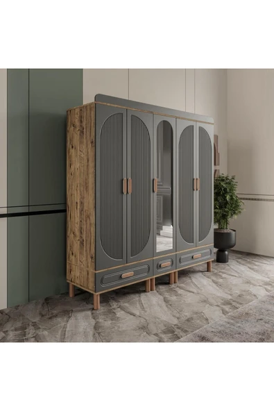 AKA HOME Arel 5 Kapaklı MDF Çekmeceli Gardırop