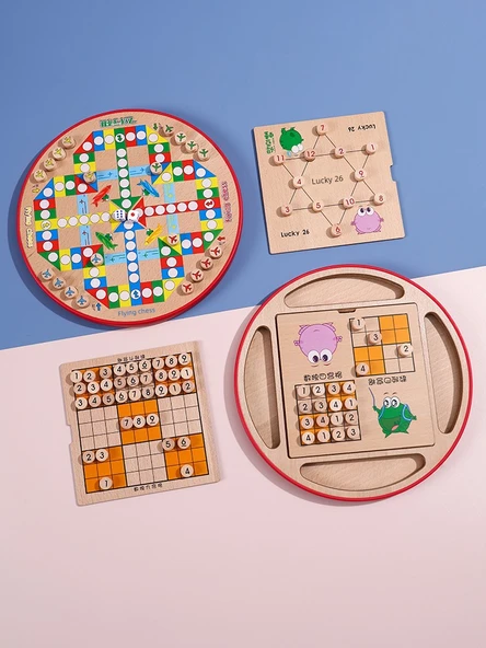 Çocuklar için Çok Fonksiyonlu Ahşap Satranç Takımı - 25'li Satranç Tahtası ve Sudoku 420 Soru Cevap - 3