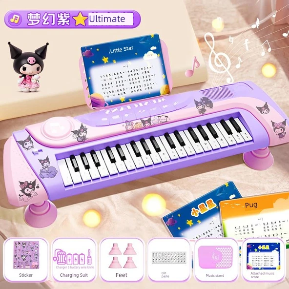 Çocuk Elektronik Org Oyuncak Piyano - Şarjlı Versiyon - Ultimate Kulomi - Nota, Müzik Çerçevesi ve Çıkartmalar Dahil