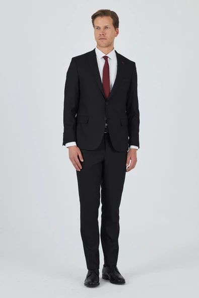 Siyah Kırlangıç Yaka Astarlı Çift Yırtmaç Esnek 6 Drop Slim Fit Classic Takım Elbise 1001250162 - 2