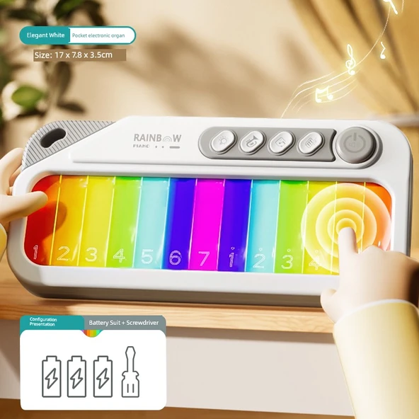 Çocuk Dokunmatik Ekran Mini Elektronik Klavye - Şık Beyaz Pil Versiyonu