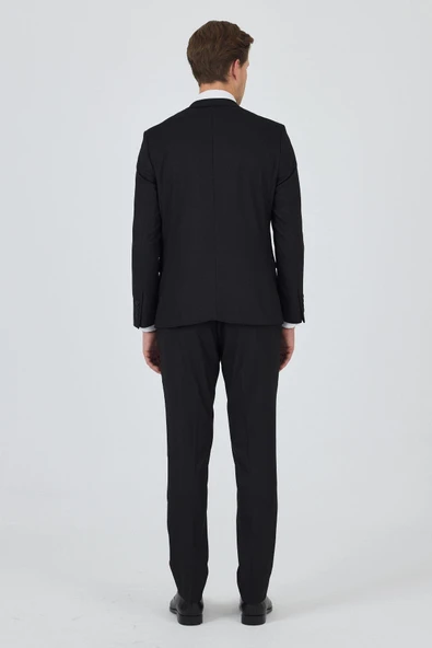 Siyah Kırlangıç Yaka Astarlı Çift Yırtmaç Esnek 6 Drop Slim Fit Classic Takım Elbise 1001250162 - 5