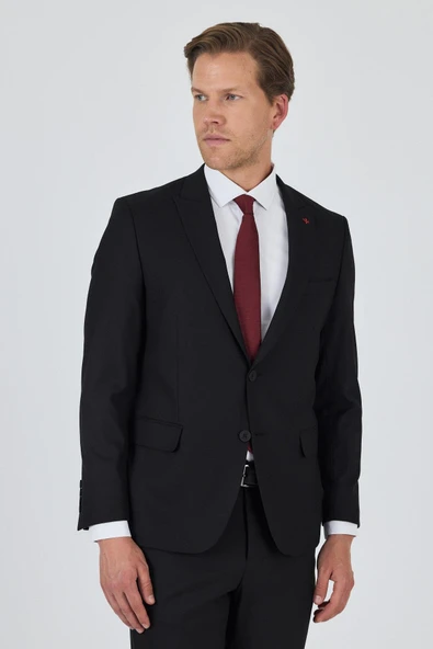 Siyah Kırlangıç Yaka Astarlı Çift Yırtmaç Esnek 6 Drop Slim Fit Classic Takım Elbise 1001250162 - 3