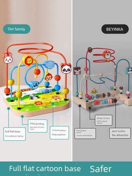 Montessori Boncuk Dizme Oyuncağı - 3 Sıra Zeka Hayvanları, Dört Sütun Seti, Piyano - 6