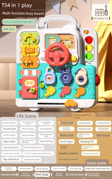 Montessori Busy House Pil Versiyonu - 54'ü 1 Arada Çok Fonksiyonlu Oyun Tahtası - Hediye Kutusu
