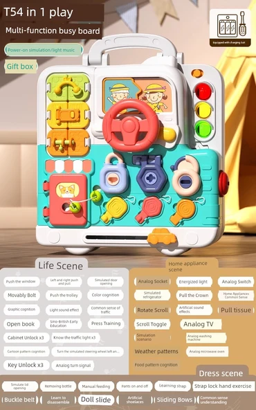 Montessori Busy House Şarjlı Versiyon - 54'ü 1 Arada Çok Fonksiyonlu Oyun Tahtası - Hediye Kutusu