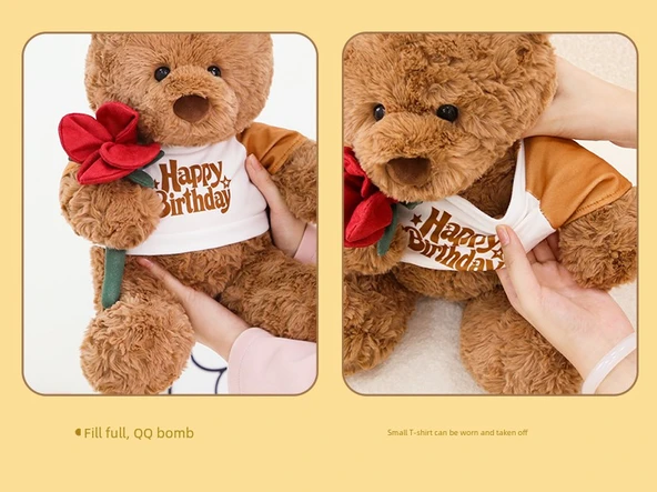 Sevimli Ayı Peluş Oyuncak - Çiçek Hediye Ayısı - Mavi Hediye Torbası - 40cm - 12