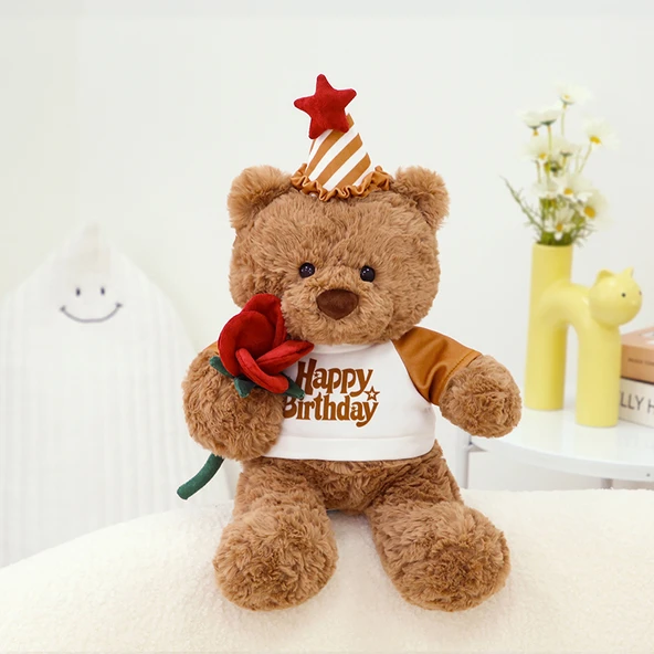 Sevimli Ayı Peluş Oyuncak - Çiçek Hediye Ayısı - Mavi Hediye Torbası - 40cm - 3