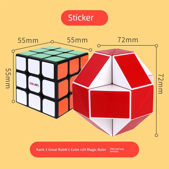 2 Paket Klasik Üçüncü Sıra Rubik Küpü ve 24 Sihirli Cetvel (Kırmızı ve Mavi Rastgele)