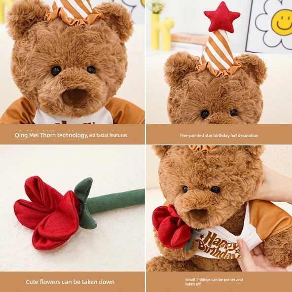 Sevimli Ayı Peluş Oyuncak - Çiçek Hediye Ayısı - Mavi Hediye Torbası - 40cm - 5