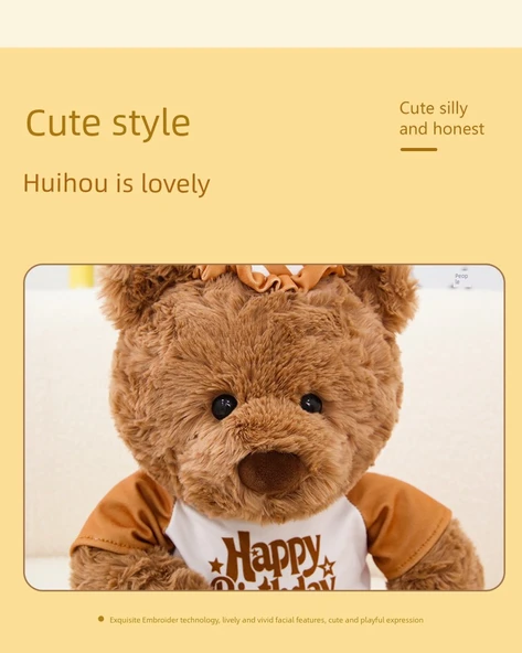 Sevimli Ayı Peluş Oyuncak - Çiçek Hediye Ayısı - Mavi Hediye Torbası - 40cm - 10