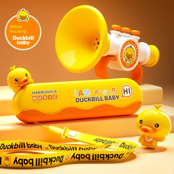 Sarı Ördek Müzik Oyuncak Seti - Harmonik Horn Renkli Kutulu Kordonlu