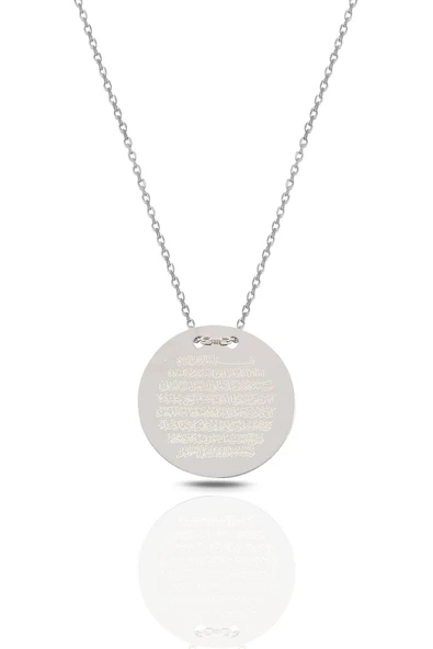 925 Ayar Gümüş Ayetel Kürsi Kolye El İşçiliği Yuvarlak Arapça Yazılı Kolye - 3