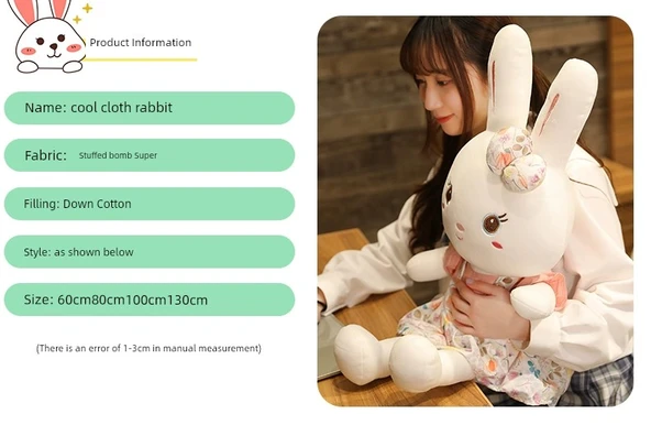 Sevimli Kız Bebek Tavşan Ragdoll - Pembe Çiçekli Elbise - 60cm - 9