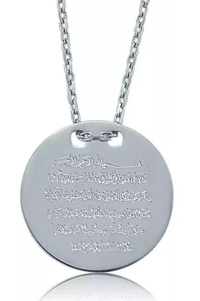 925 Ayar Gümüş Ayetel Kürsi Kolye El İşçiliği Yuvarlak Arapça Yazılı Kolye - 4