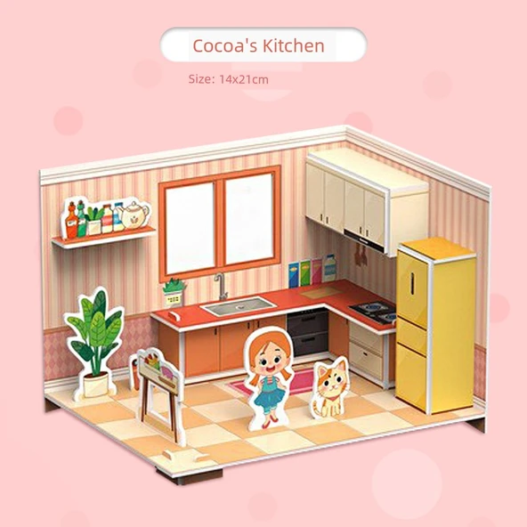 3D DIY Kulübe Evi Yapı Modeli Bulmaca Oyuncak - Büyük Coco'nun Evi Mutfak