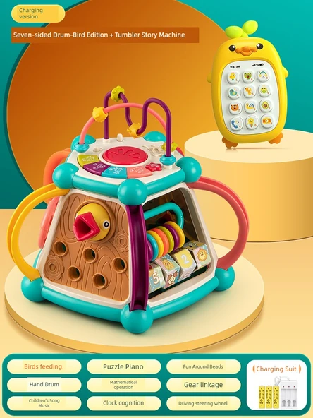 Erken Eğitim Bebek Oyuncakları - 6+ Ay - Yedi Kenarlı Davul/Ağaçkakan Şarjlı + Ördek Telefonu