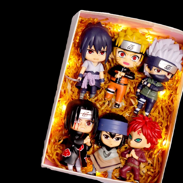 Naruto El Yapımı Model Q Versiyon Bebek Süsleri Hediye Kutusu - Grup A 6 Huoying, Siyah hediye kutusu - 6