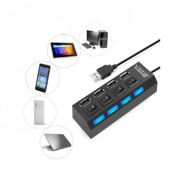 4 Port Usb 2.0 Çoklayıcı Hub Anahtarlı Işıklı On Off Düğmeli - 5