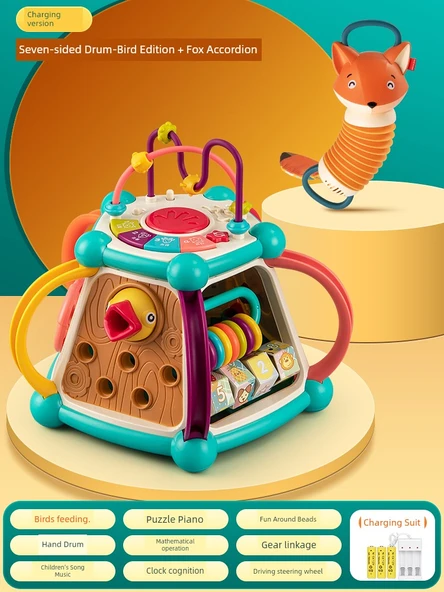 Erken Eğitim Bebek Oyuncakları - 6+ Ay - Yedi Davul/Ağaçkakan Şarjlı + Tilki Akordeon