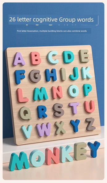 Montessori Erken Eğitim Ahşap Bulmaca - Dijital Tanıma ve Büyük Harf Tanıma Panelli Bulmaca - 10