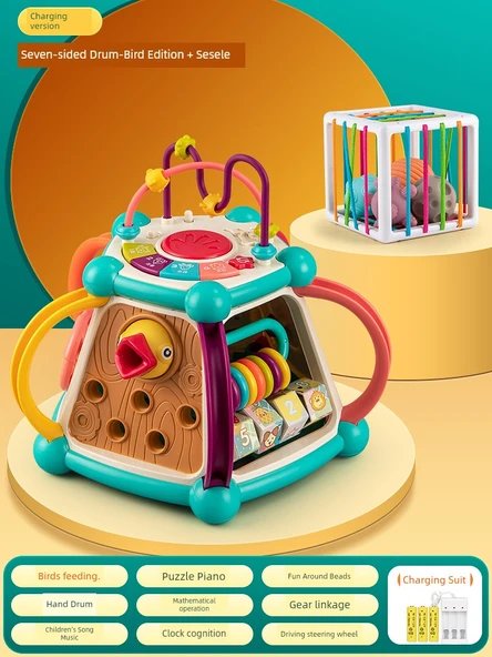 Erken Eğitim Bebek Oyuncakları - 6+ Ay - Yedi Kenarlı Davul/Ağaçkakan Şarjlı + Sesele