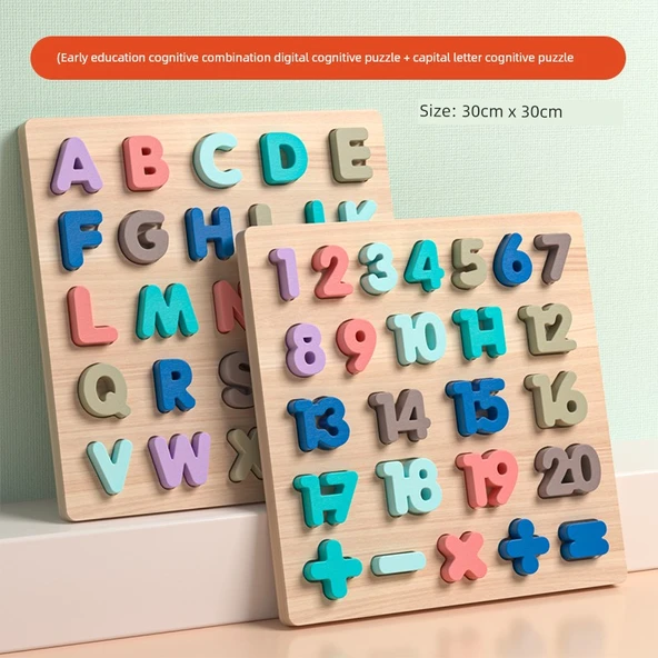 Montessori Erken Eğitim Ahşap Bulmaca - Dijital Tanıma ve Büyük Harf Tanıma Panelli Bulmaca