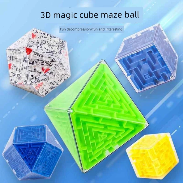 3D Labirent Küp Top Zeka Oyuncağı - [Renkli Kutu] Su Sarısı 8 Yüz-Büyük - 3