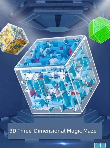 3D Labirent Küp Top Zeka Oyuncağı - [Renkli Kutu] Su Sarısı 8 Yüz-Büyük - 7