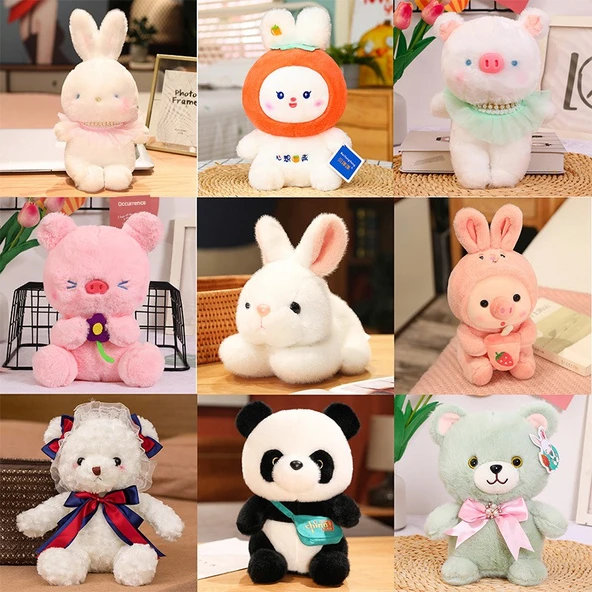 Kumaş Peluş Bebek - 25cm Sevimli Gözlü Tavşan - 3