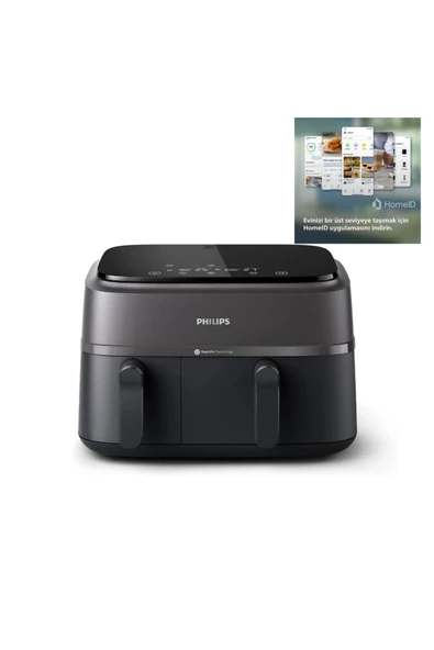 Philips Ultra Premium Çift Hazneli Airfryer, 9L Toplam Kapasite, Rapid Air Teknolojisi,%90 Daha Az Yağ,