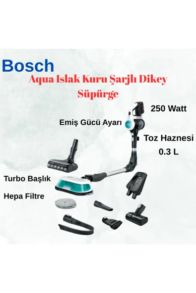 Bosch 250 Watt Prohygienic Aqua Islak Kuru Şarjlı Dikey Süpürge