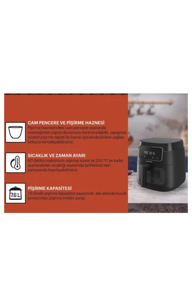 Grundig AirFit XXL 7.6 L Camlı Airfryer - 6