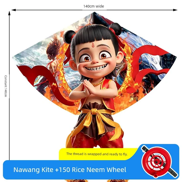 Nezha Uçurtması 1.4 m Nezha Naohai +150 m Küçük Kırmızı Tekerlek