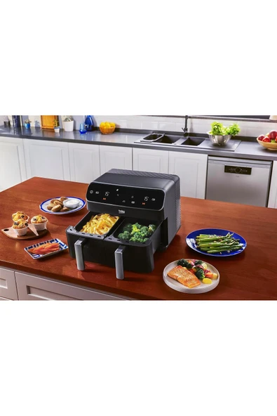 Beko Air Fritöz Twin 2400W, 8.5Litre Kapasiteli, 9 Fonksiyon, Panel Ekran, Teflon Kaplamalı - FRL5388B - 6