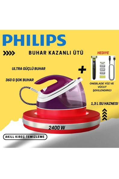 Philips Perfectcare Compact Essential Buhar Kazanlı Ütü Mor Oneblade Hediye