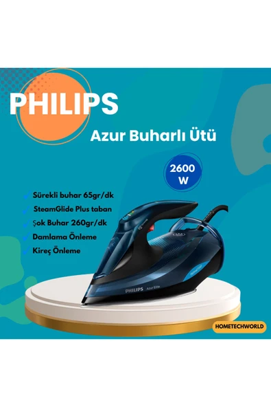 Philips 2600w, 350ml, Mavi&siyah, Steamglide Akıllı Buharlı Ütü