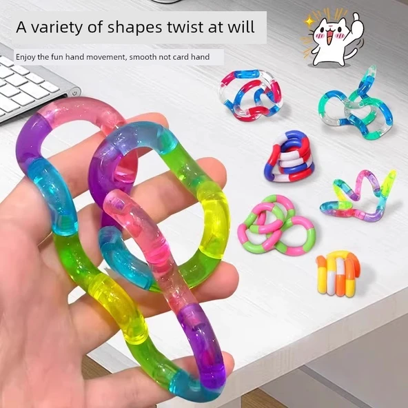 Tangle Twist Müzik İnce Motor Eğitim İpi Boncuk Bulmacası - Kristal Üç Renkli Kombinasyon Mavi Kırmızı Yeşil + Ming Kırmızı Mavi - 9