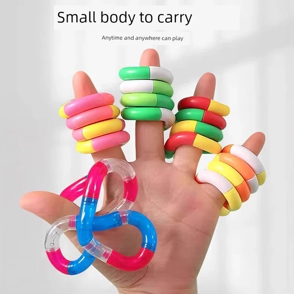 Tangle Twist Müzik İnce Motor Eğitim İpi Boncuk Bulmacası - Kristal Üç Renkli Ming Kırmızı Mavi - 8