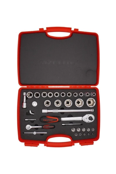 İzeltaş İzeltaş 1113001038 1/2" 1/4" 6 Köşe Kombine 35 Parça Lokma Takımı