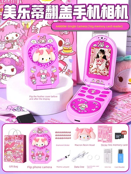 Cinnamoroll Kamera Telefon Oyuncağı - Melody - Tek Kamera +16G Hafıza Kartı