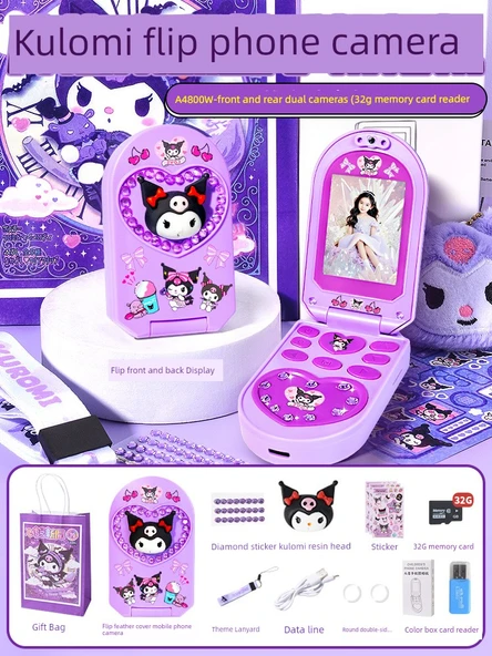 Cinnamoroll Kamera Telefon Oyuncağı - Kulomi - Çift Kamera +32G Hafıza Kartı