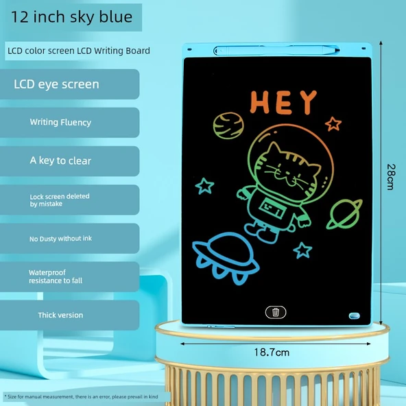 Çocuklar için LCD Yazı Tableti - 12 İnç - Gökyüzü Mavisi