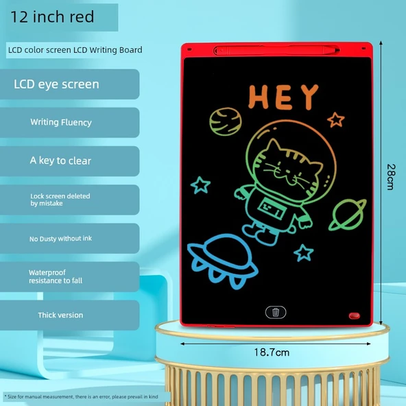 Çocuklar için LCD Yazı Tableti - 12 İnç - Kırmızı